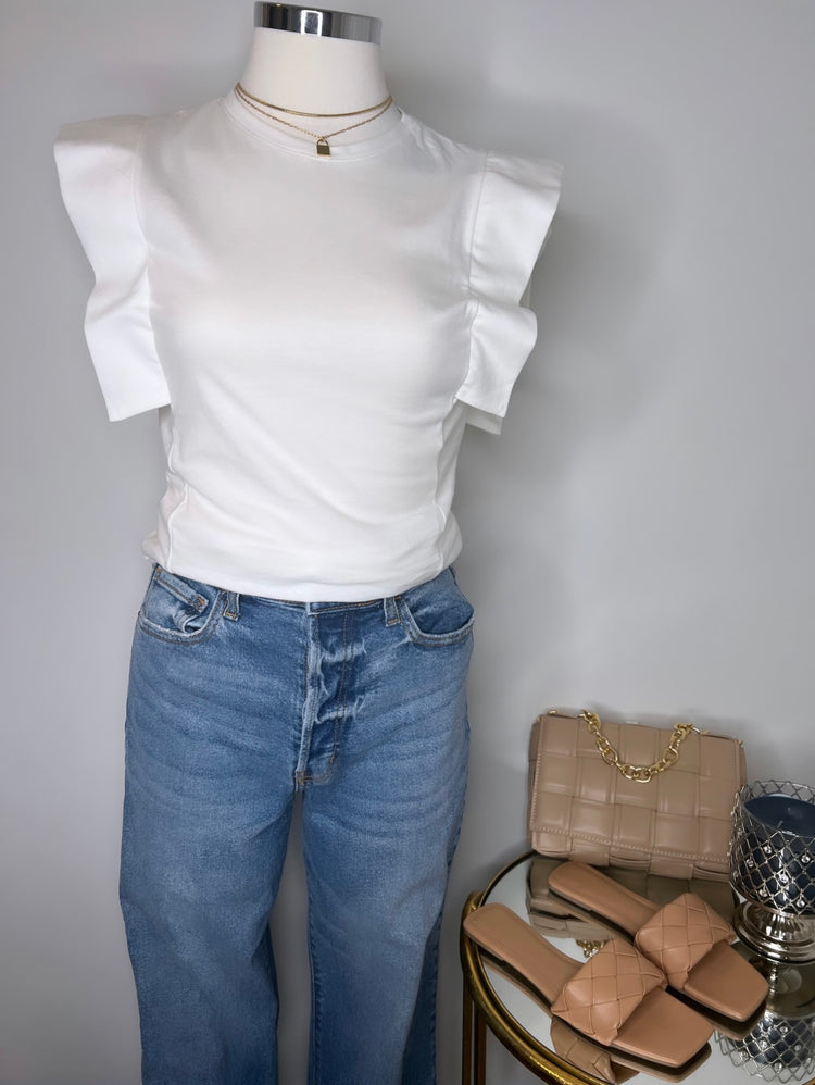 Ruffle Solid Top (White)