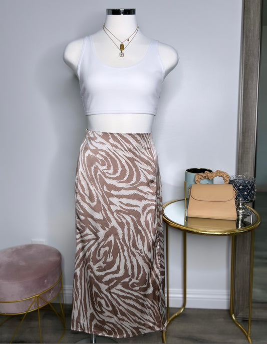 Brown Zebra Silk Skirt